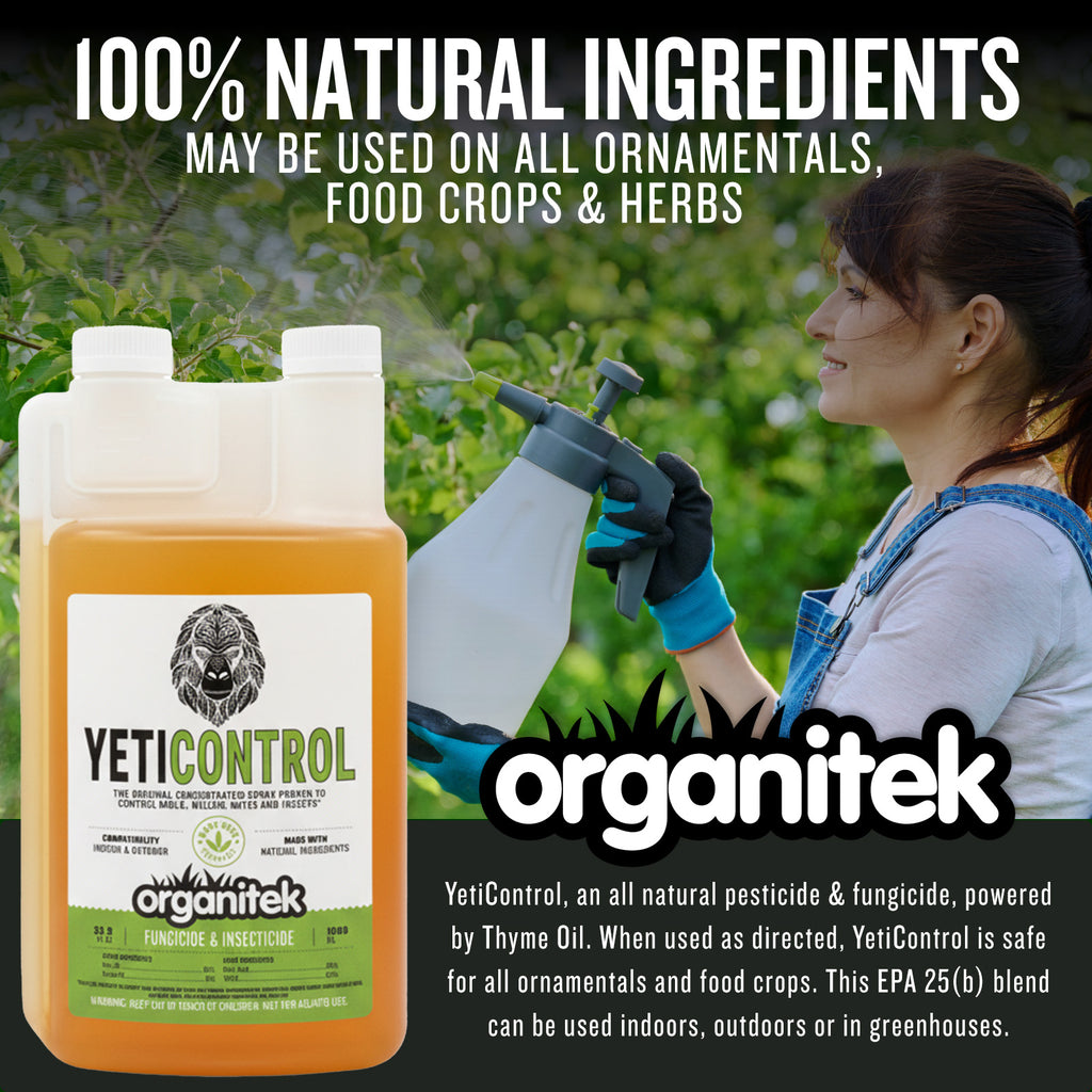 100% Natural ingredients is safe for all ornamentals and food crops. This EPA 25(b) pesticide is powered by Thyme oil.