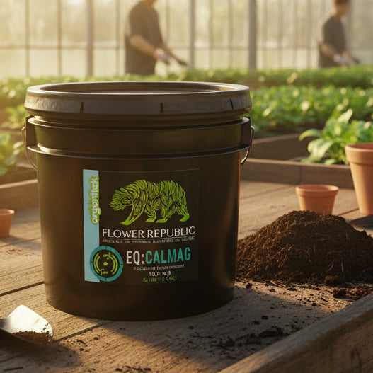 25 lb Bucket of Flower Republic EQ:CALMAG used in a commercial greenhouse. 