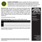 Back Label for Flower Republic Balance:SI showing derivation, nutrient guarantee and application rates. 