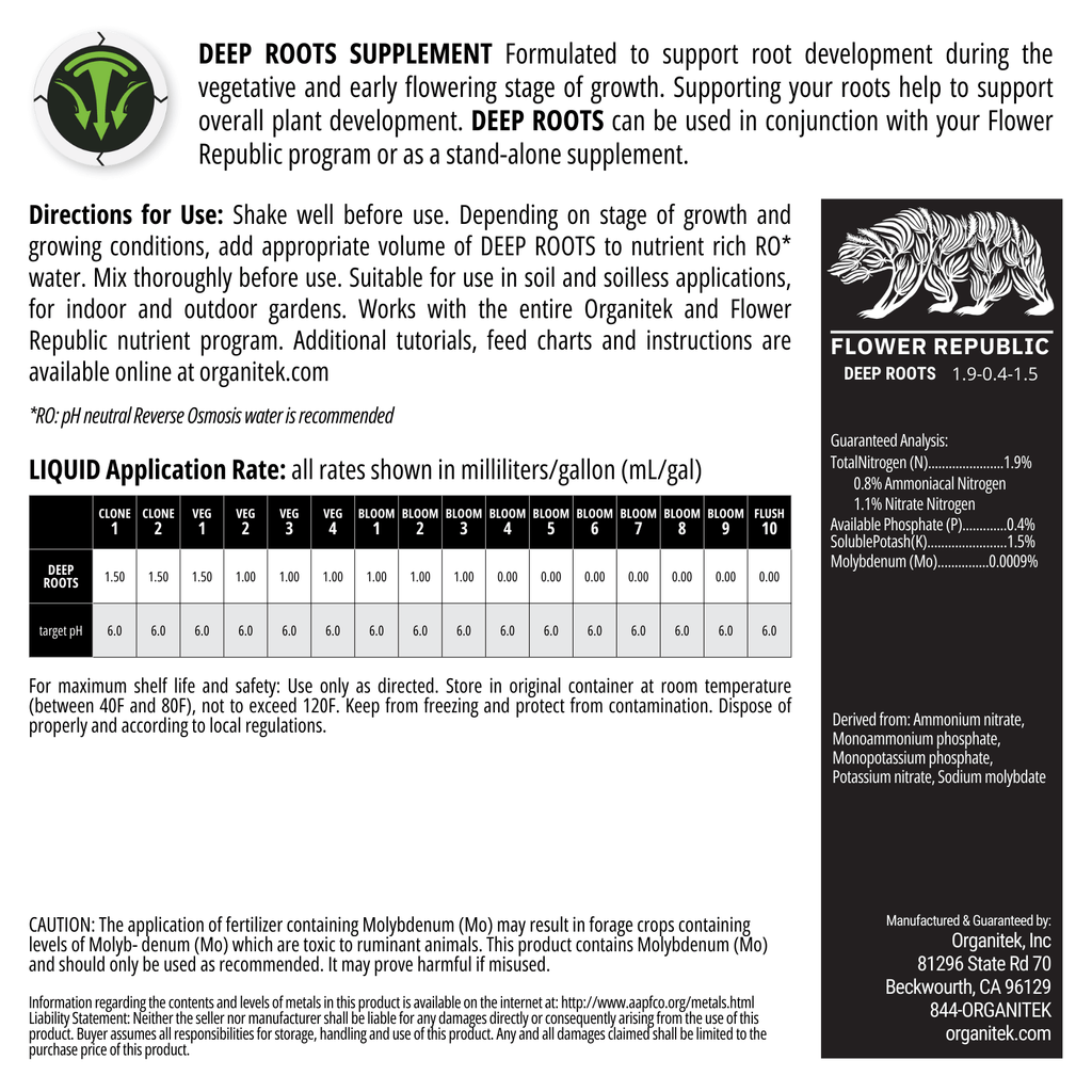Kay Deep Roots Flower Republic Deep Roots | Premium Root Supplement – Organitek
